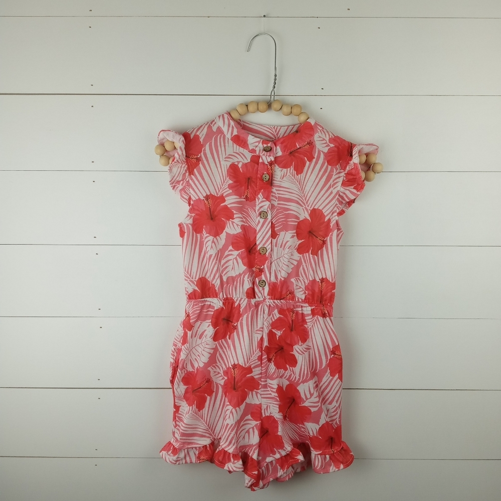 Besser Bay girls size 120 (5-6) white and red poppy floral design romper
